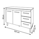 Ver imagem 4 de Kit Balcão Cozinha Gabinete Bianca 118 Cm Branco com Tampo Tampão 120 Cm Aurora Preto