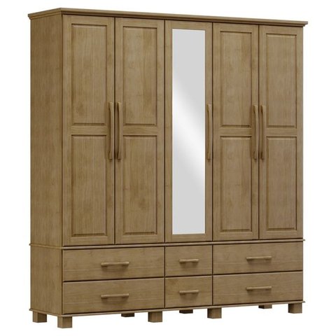 Guarda Roupa 5p 6g Espelho Madeira Maciça 208 Cm 2253 Freijo Milani Store
