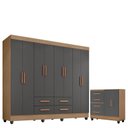 Ver imagem 1 de Guarda Roupa Casal Porto Com cômoda Lite 4 Gavetas 2 Portas Nature Cinza – Móveis Leão