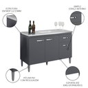 Ver imagem 4 de Balcão Gabinete com Pia Inox 120cm 3 Portas e 1 Gaveta Gabriela Cinza - AJL Móveis