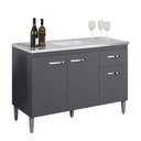 Ver imagem 3 de Balcão Gabinete com Pia Inox 120cm 3 Portas e 1 Gaveta Gabriela Cinza - AJL Móveis