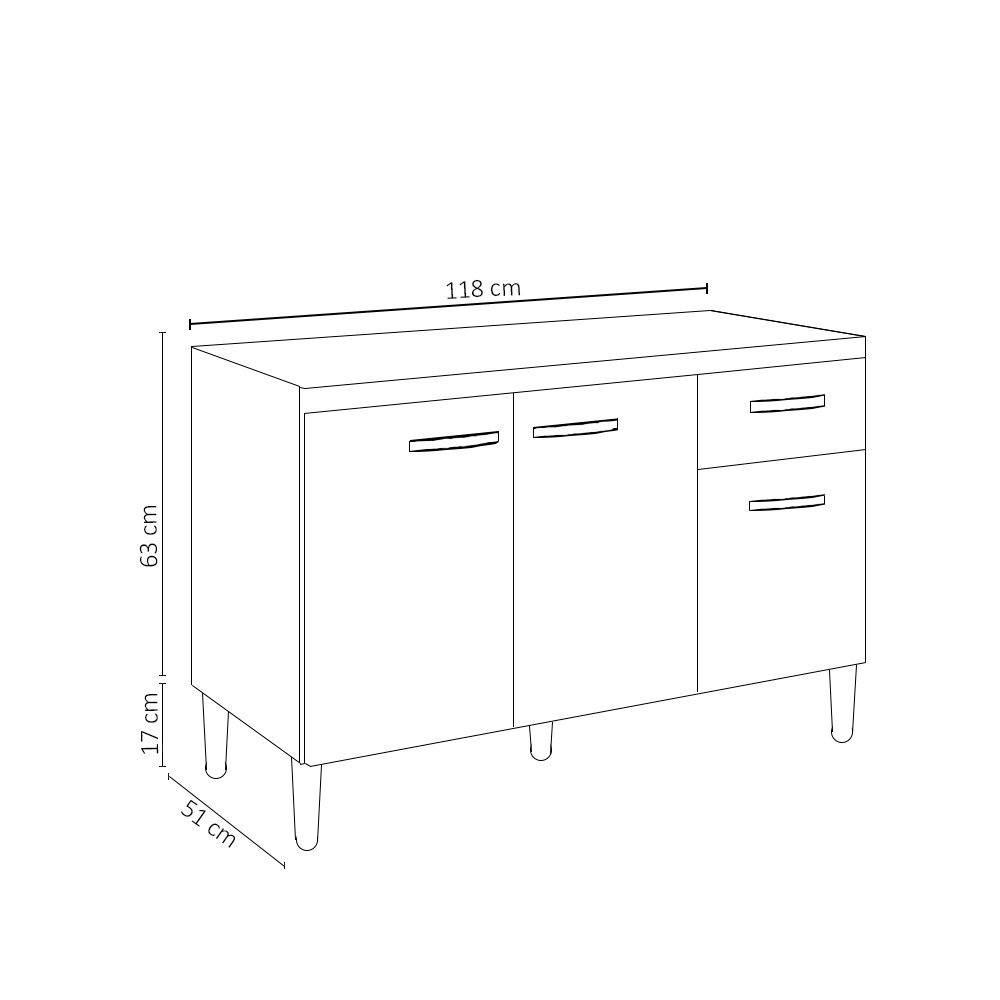 Balcão Gabinete Com Pia Inox 120cm 3 Portas e 1 Gaveta Gabriela Cinza - AJL Móveis - 4