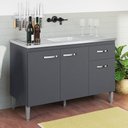 Ver imagem 1 de Balcão Gabinete com Pia Inox 120cm 3 Portas e 1 Gaveta Gabriela Cinza - AJL Móveis