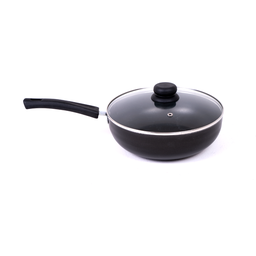 Panela Frigideira Tampa de Vidro WOK 24cm Antiaderente Alumínio - Preto - 4