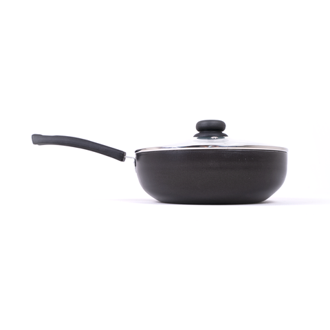 Panela Frigideira Tampa de Vidro WOK 24cm Antiaderente Alumínio - Preto