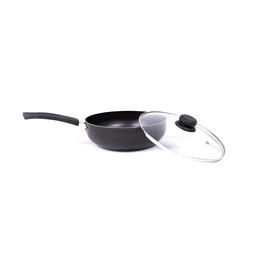 Panela Frigideira Tampa de Vidro WOK 24cm Antiaderente Alumínio - Preto - 2