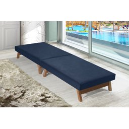 Cama Portátil Dobrável Azul C/pés Madeira Espuma D26 Multifuncional - 1