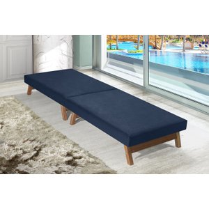 Cama Portátil Dobrável Azul C/pés Madeira Espuma D26 Multifuncional