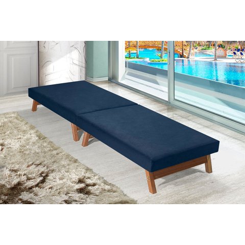 Cama Portátil Dobrável Azul c/Pés Madeira Espuma D26 Multifuncional