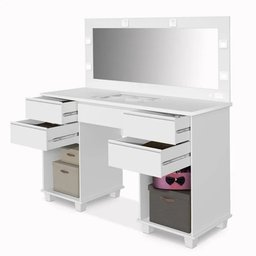 Penteadeira Camarim com LED Banqueta e Tomada Clean Lx Potente Moveis - Branco - 6