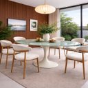 Ver imagem 7 de Mesa de Jantar Saarinen Oval 160x90 Cm Tampo Mármore Verde da Vinci & Base Off White