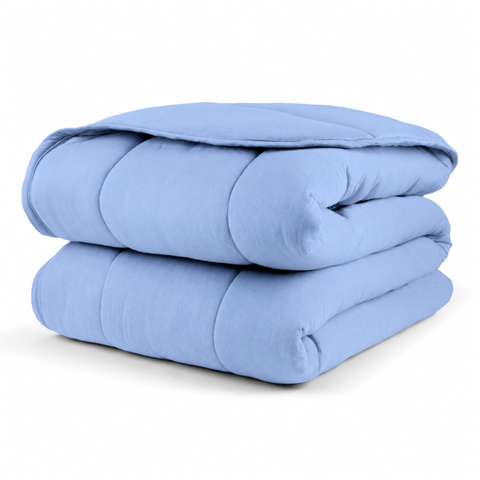 Edredom Queen Malha 100% Algodão com Viés Azul Claro