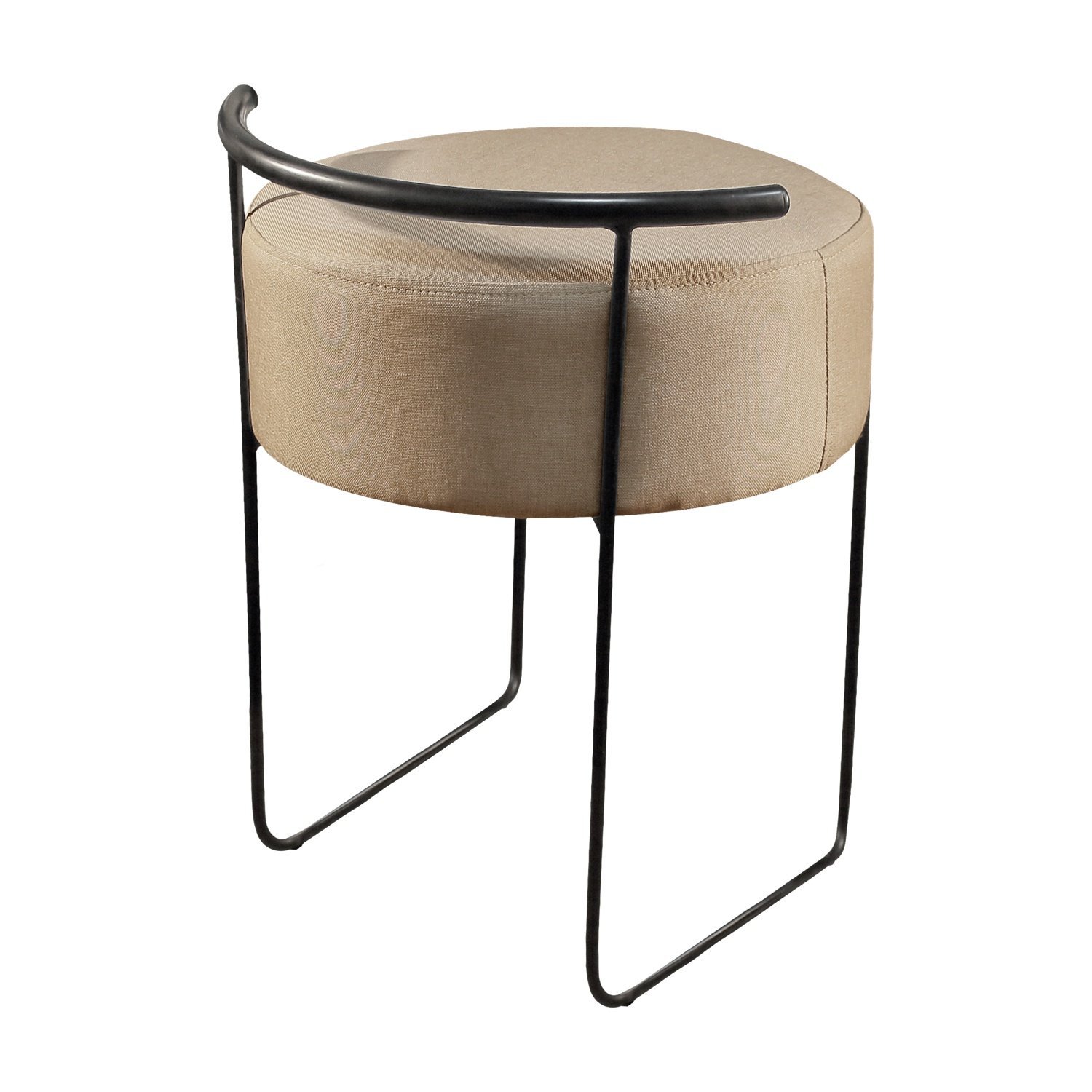 Puff Redondo Ivar em Linho e Base Metal Preto Agarb Decor:linho Bege - 2