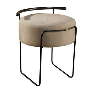 Puff Redondo Ivar em Linho e Base Metal Preto Agarb Decor:linho Bege