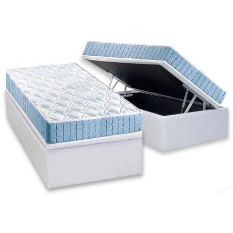 Cama Box Baú Solteiro: Colchão Espuma Anjos D20 Querubim + Base CRC Courano White(88x188)