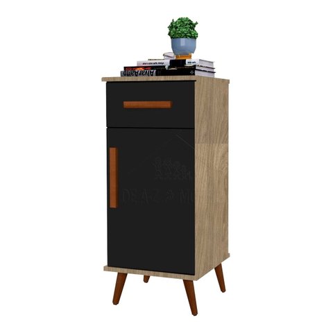 Multi Buffet Aparador Bucareste Retrô 1 Gaveta Amêndoa Preto PASSE BEM