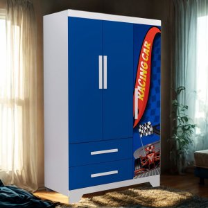 Roupeiro Infantil Design Carro Meninos com 2 Gavetas em Mdf:azul