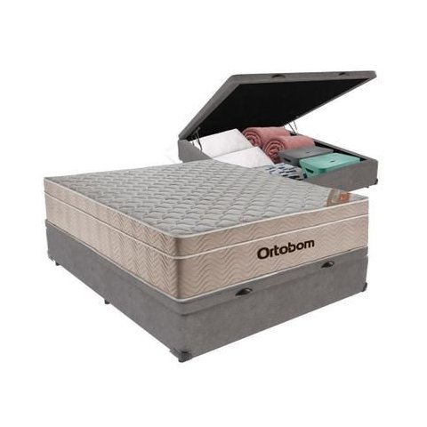 Cama Box Baú Airtech Viuvo Colchão de Molas Ensacadas Ortobom 128x188x60cm