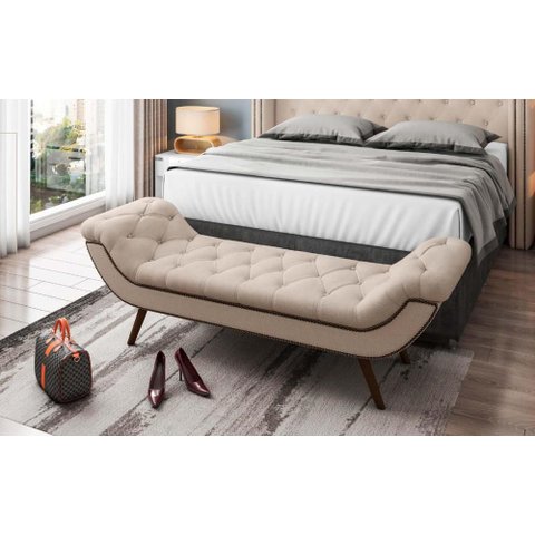 Puff Recamier Cisne 1,95cm para Quarto em Linho Rústico Bege - Larbelle