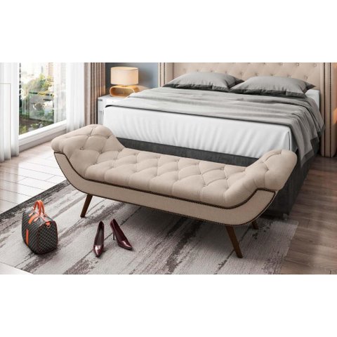 Puff Recamier Veneza 1,95cm para Quarto em Linho Rústico Bege - Larbelle