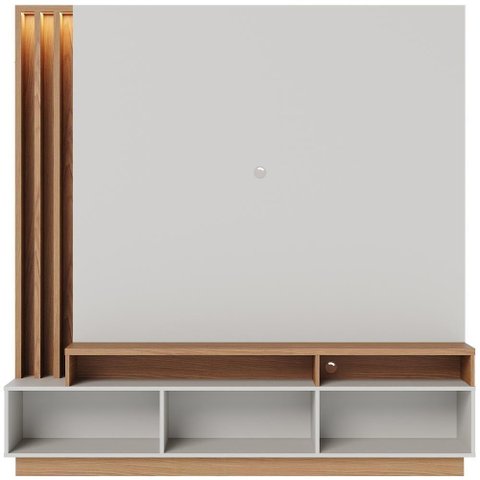 Estante Painel para Tv 65 Pol com Led Alencar C04 Off White Matte Freijó - Lyam Decor