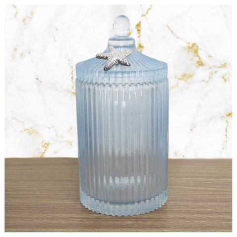 Porta Algodão E Cotonete Azul Vidro 22cm