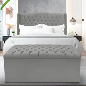 Kit Cabeceira e Calçadeira Baú Dubai Casal 140 Cm - Veludo Cinza Grafite