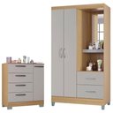 Ver imagem 1 de Cômoda 868 4 Gavetas e 1 Porta com Guarda Roupa Solteiro Córdoba 2 Portas Damasco Off White -