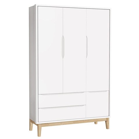 Guarda Roupa Infantil New Classic 3 Portas Branco com Pés Madeira Natural – Reller