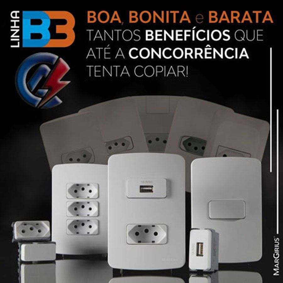 Conjunto 4×2 Linha B3 Branco sleek MarGirius 4x2" B3 1 Tomada 2P+T 20 A + tomada USB 1A separadas - 2