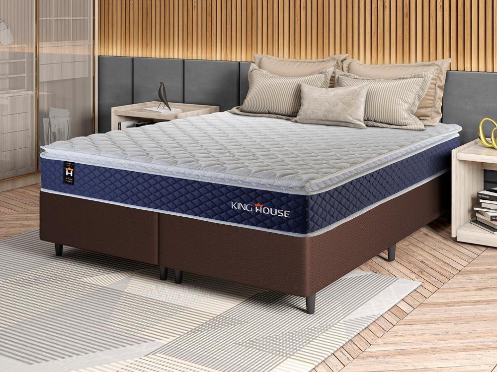 Conjunto Cama Box Super King c/ Molas Ensacadas Lagras Marrom