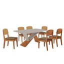 Ver imagem 1 de Mesa de Jantar Yasmin 180cm Tampo Mdf Vidro Canto Copo com 6 Cadeiras Copper Premium