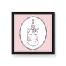 Quadro Decorativo Unicórnio Linhas Fundo Rosa - 30x30cm (Moldura em laca preta) - Arte Maníacos - 1