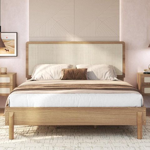 Cama Casal Queen com Cabeceira Palhinha 158cm Moss A03 Hanover - Lyam Decor