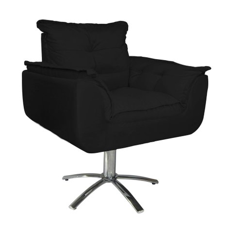 Kit 2 Poltronas Decorativa Clínica Com Base Giratória de Metal Opala Suede Preto - LM DECOR