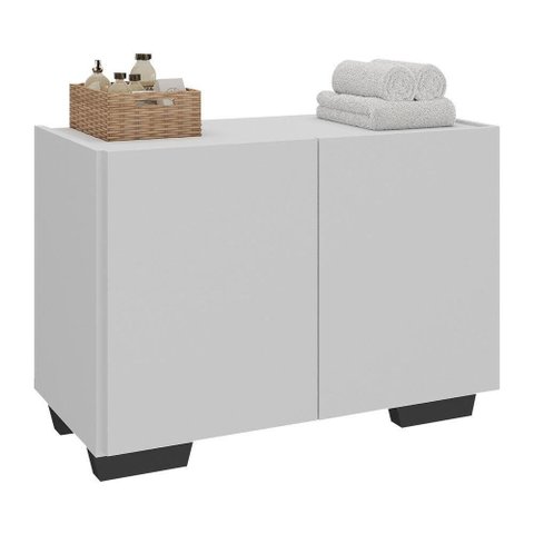 Gabinete Armário de Banheiro 62,5cm 2 Portas com Pés Multimóveis Mp5046 Branco/preto Branco/preto