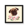 Quadro Decorativo Pug Flores - 50x50cm (Moldura caixa em laca preta) - Arte Maníacos - 1