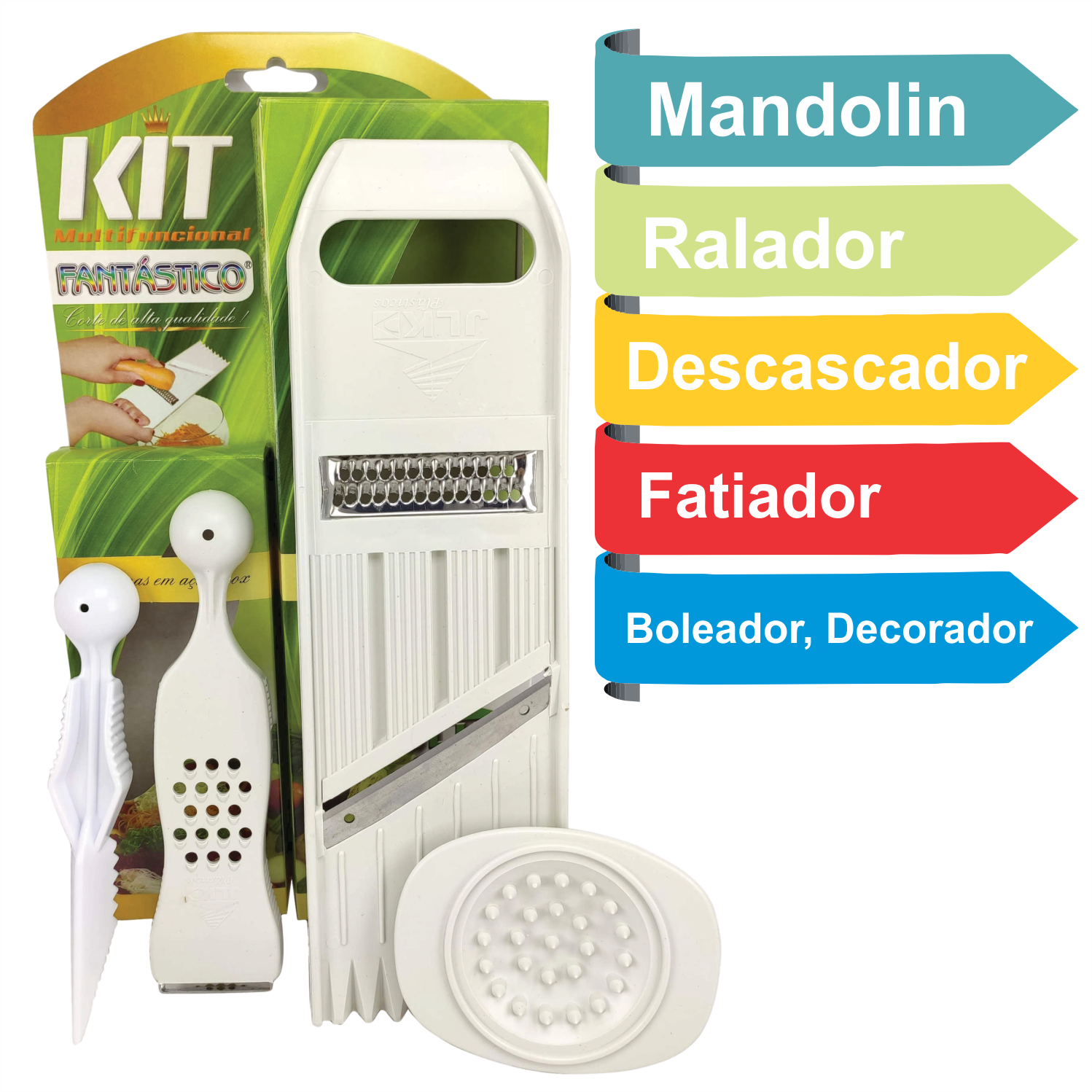 Fatiador Mandolin Descascador Decorador Triturados Boleador Kit Multifuncional 10 em 1 - 5