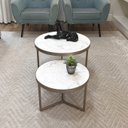 Ver imagem 3 de Conjunto Mesa de Centro Redonda Dallas Marmorizado Branco - Champagne