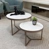 Conjunto Mesa de Centro Redonda Dallas Marmorizado Branco - Champagne - 1