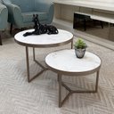 Ver imagem 1 de Conjunto Mesa de Centro Redonda Dallas Marmorizado Branco - Champagne