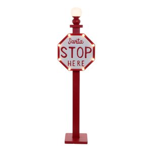 Enfeite Placa Natalina com Luz Santa Stop Here - 105cm