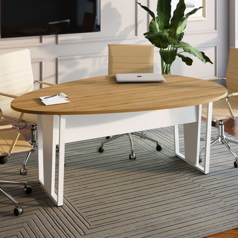 Mesa de Reunião para Escritório 180x110cm Orgânica com Pés em Metal Corporate F5 Marrom/Macadâmia/Branco