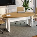 Ver imagem 1 de Mesa de Reunião para Escritório 180x110cm Orgânica com Pés em Metal Corporate F5 Marrom/Macadâmia/Branco