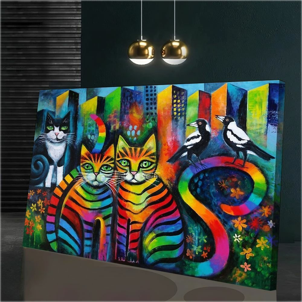 Quadro Gatos Cats Obra Famosa:90x60 cm/BORDA INFINITA