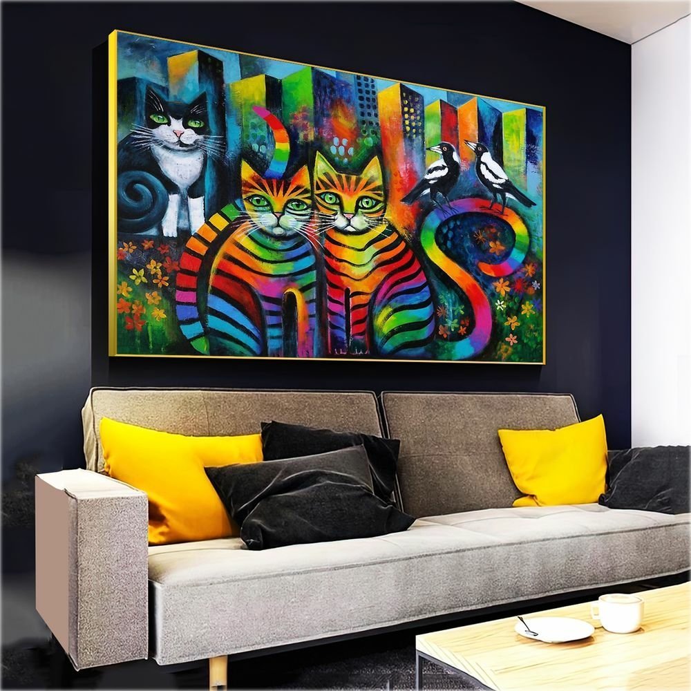 Quadro Gatos Cats Obra Famosa:90x60 cm/BORDA INFINITA - 5