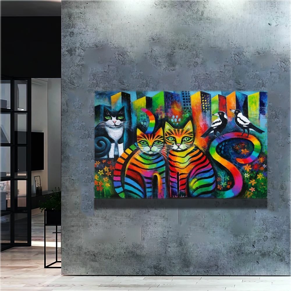 Quadro Gatos Cats Obra Famosa:90x60 cm/BORDA INFINITA - 2