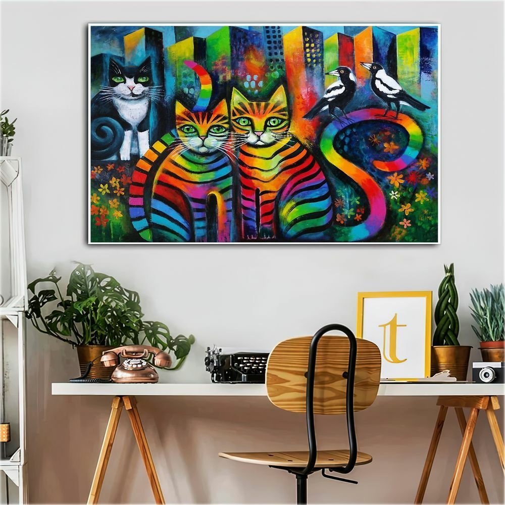 Quadro Gatos Cats Obra Famosa:90x60 cm/BORDA INFINITA - 8