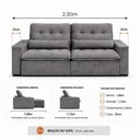 Ver imagem 5 de Sofá Retrátil Premium 2,30m Molas Ensacadas Veludo Cinza Conforto Superior Máximo