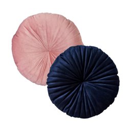 2 Almofadas Redondas Rendy em Veludo Azul Marinho e Rose - 1